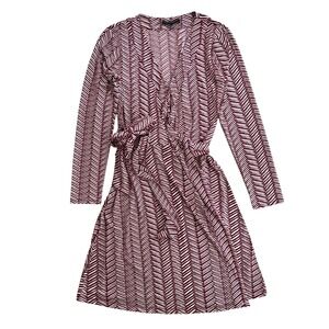Banana Republic Womens M Red White Geometric Print Long Sleeve Wrap Dress Career